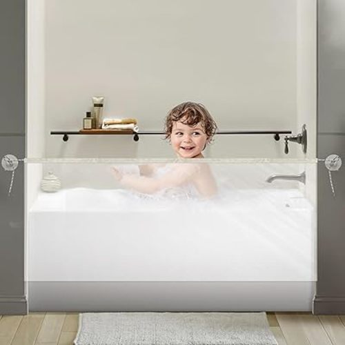Bathtub Shower Curtain Splash-Proof Clear Waterproof Splash Guard for Bathtub with 2 Suction Cups Clear Splash Guards Shower Curtain for Kids (75 x 25 Inch)