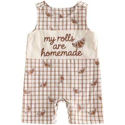 Newborn Baby Boy Thanksgiving Outfit Homemade Rolls Sleeveless Romper Jumpsuit One Piece Plaid Clothes