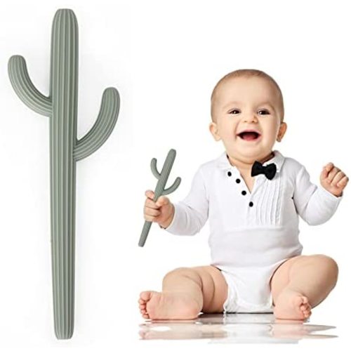Baby Teething Toy, Socub Silicone Teethers for Babies and Infants, Baby Cactus Teether for Self-Soothing Pain Reliefe, Easy to Hold, BPA Free, 3+Months, Sage