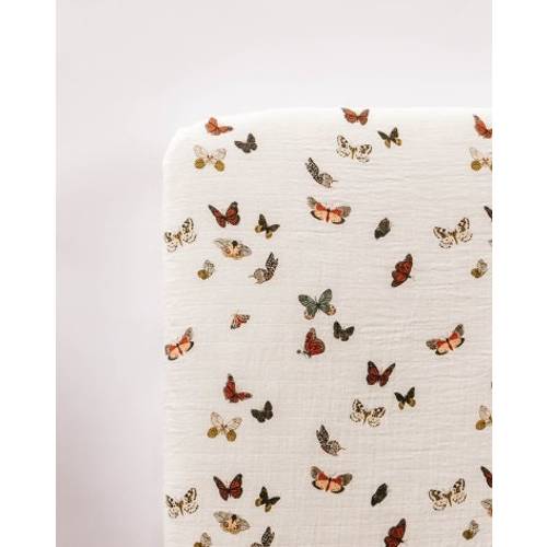 Organic Butterfly Cotton Mushroom Crib Sheet | Gift For Baby | Nursery Baby Shower Gift Idea