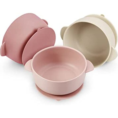 PandaEar 3 Pack Baby Bowls with Suction| Stay Put Silicone Food Bowl for Babies Kids Toddlers Infants| Food Grade Soft Safe BPA-Free Silicone (Pink)
