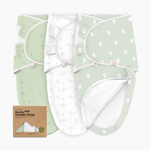 KeaBabies Soothe Zippy Swaddle Wraps (3 Pack) - Bunnies, One Size