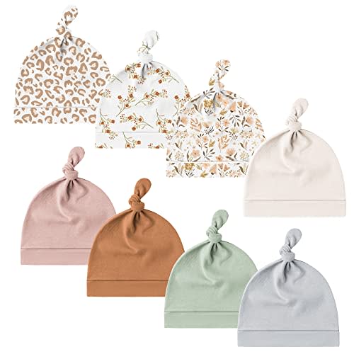 Konssy 8 Pack Baby Newborn Hats Set Knot Beanie Hats Soft for Infant Baby Girls Boys Caps 0-6 Months