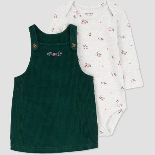 Carter's Just One You®️ Baby Girls' Floral Overalls Set - Green Newborn