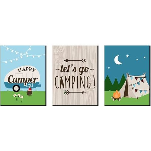 Big Dot of Happiness Happy Camper - Nursery Wall Art, Kids Room Decor and Camping Home Decorations - Gift Ideas - 7.5” x 10” - Set of 3 Prints