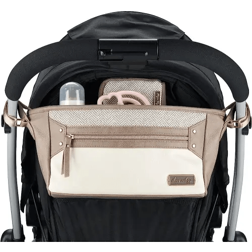 Itzy Ritzy Adjustable Stroller Caddy/Organizer - Stroller Organizer Bag Featuring Front Zippered Pocket, 2 Built-In Interior Pockets & Adjustable Straps to Fit Nearly Any Stroller (Vanilla Latte)
