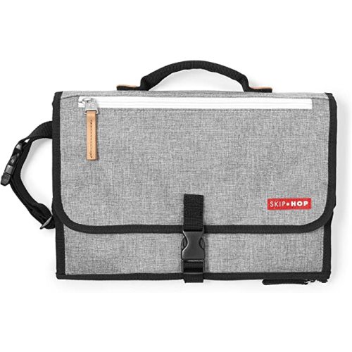 Skip Hop Portable Baby Changing Pad: Pronto Wipe Clean Changing Mat with Built-In Pillow and Wipes Dispenser, Grey Melange