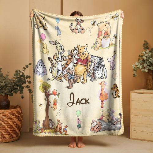 Vintage Winnie the Pooh Blanket, Pooh and Friends Blanket, Custom Name Blanket, Baby Blanket, Baby Shower Gift,Winnie the Pooh Gift