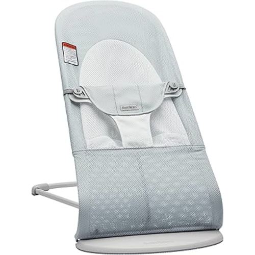 BabyBjörn Bouncer Balance Soft, Mesh, Silver/White 2-in-1 Adjustable Baby Bouncer Seat and Toddler Chair, Newborn to Toddler (8-29 lbs), 4 Positions, Lightweight & Portable
