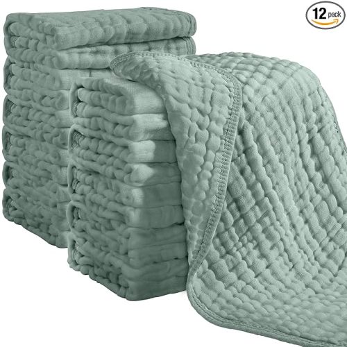 Muslin Burp Cloths 100% Cotton Muslin Cloths 12 Pack Large 20''x10'' Extra Soft and Absorbent Baby Burping Cloth for Boys and Girls (Dark Green)