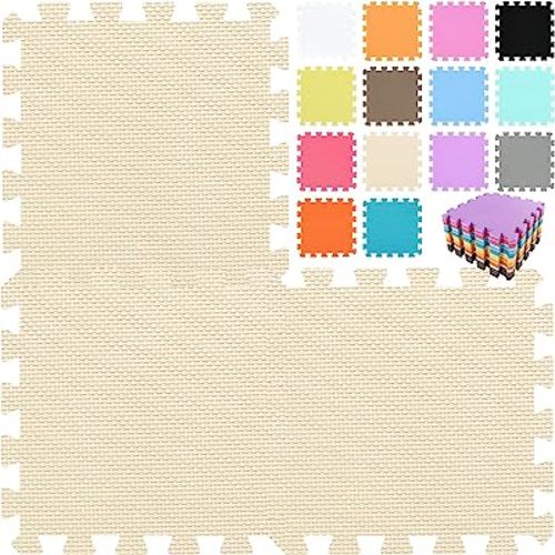 qqpp EVA Rubber 18 Tiles Interlocking Puzzle Foam Floor Mats - Baby Play Mat for Playing | Exercise Mat for Home Workout. Beige. QC-Jb18N