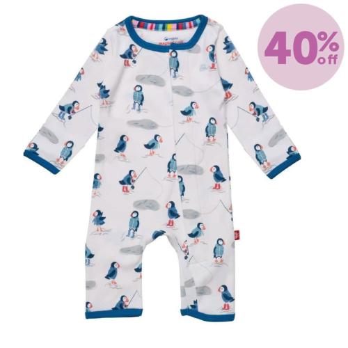 stud puffin organic cotton magnetic fuss free coverall – Magnetic Me