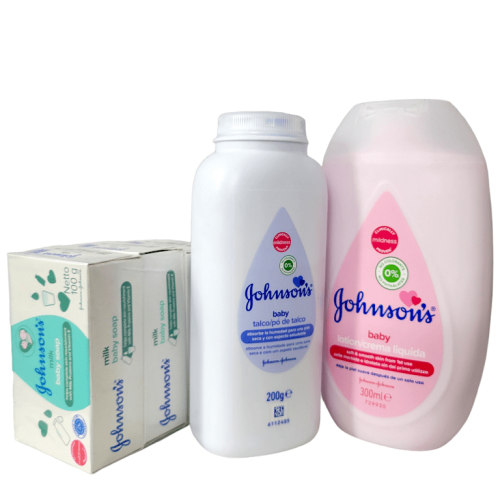 Johnson's Baby Essentials 3-Piece Gift Set for Babies, Baby Soap Bar, Baby Powder, Baby Lotion