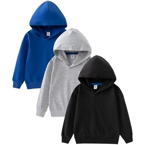 GFQLONG Toddler Baby 3 Pack Cotton Hoodie Sweatshirt, Infant Kids Boys Girls Sport Long Sleeve Pullover Tops
