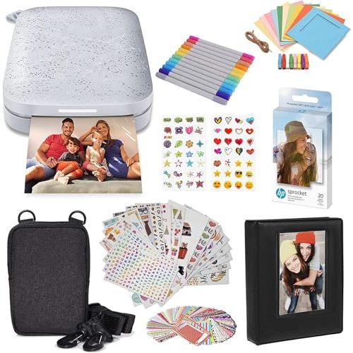 HP Sprocket Portable 2x3 Instant Color Photo Printer (Luna Pearl) Starter Bundle
