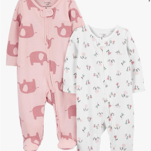 Simple Joys by Carter's Baby Girls' 2-Way Zip Thermal Footed Sleep and Play, Pack of 2