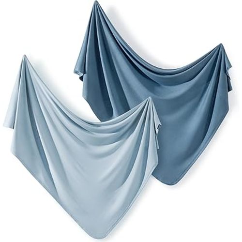 GRSSDER 2 Pack Newborn Swaddle Blanket, Ultra Soft Stretchy Jersey Knit Extra Large Size 33 x 44 Receiving Blankets for Easy Swaddling Baby Snug and Cozy