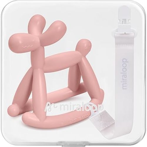 Baby Teether Toys for Teething Relief, Food Grade Silicone Teether with Storage Box and Pacifier Clip, Teething Toys 3-6 Months, Baby Essential (Mist Pink Clip+Box)