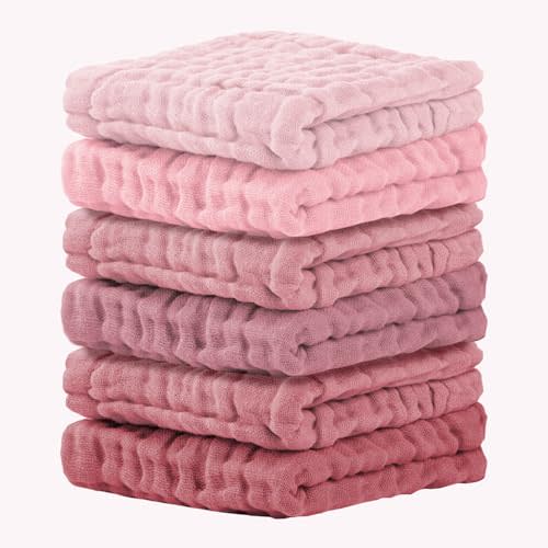 Cuddle Campus Baby Washcloths 6 Packs, Muslin Washcloths Baby,Cotton Burp Cloths, Extra Absorbent and Soft Wash Clothes for Newborns, 12x12 Inches