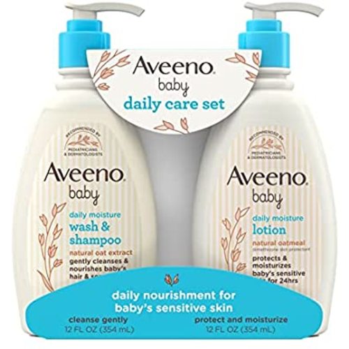 Aveeno Baby Daily Care Gift Set with Natural Oat Extract & Oatmeal, Contains Daily Moisturizing Body Lotion & Gentle 2-in-1 Baby Bath Wash & Shampoo, Hypoallergenic & Paraben-Free, 2 Items
