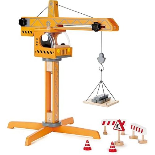 Hape Playscapes Crane Lift Playset| Construction Truck Vehicle Playset for Kids