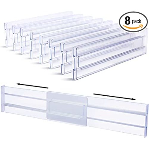 Drawer Dividers Organizers 8 Pack, Vtopmart Adjustable 3.2" High Expandable from 12.2-21.4" Kitchen Drawer Organizer, Clear Plastic Drawers Separators for Clothing, Kitchen Utensils and Office Storage