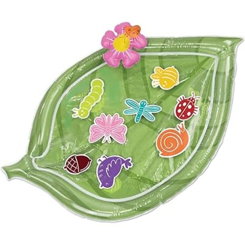 MindWare Sensory Sprouts Baby Water Mat - Inflatable Leaf-Shaped Baby Play Mats for Floor with Adorable Bugs and Creatures - 6 Month Old Baby Must Haves to Develop Neck Muscles, Visual Stimulation