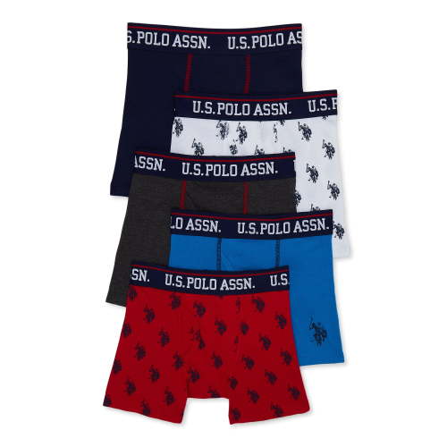U.S. Polo Assn. Boys Cotton Tagless Underwear Boxer Briefs, 5- Pack, Sizes (S-XXL)