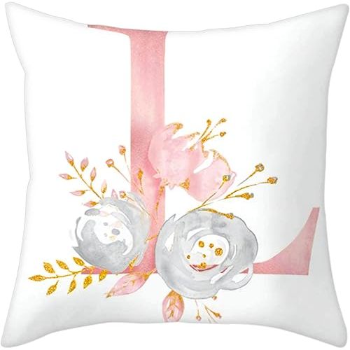Eanpet Throw Pillow Covers Alphabet Decorative Pillow Cases ABC Letter Flowers Cushion Covers 18 x 18 Inch Square Pillow Protectors for Sofa Couch Bedroom Car Chair Home Decor (L)