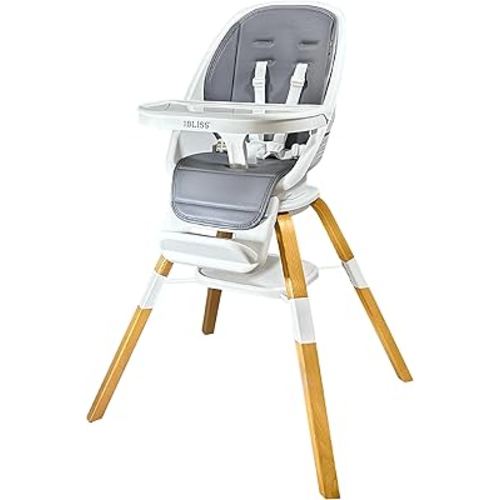 Turn-A-Tot High Chair for Babies and Toddlers, 2 in 1 Wooden Portable Baby Feeder or Adjustable Child's Seat with 360 Degree Swivel, Removable Tray, and Pad (Earl Grey)
