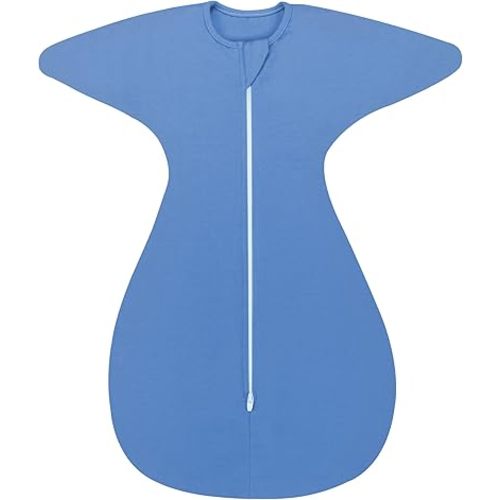 ZIGJOY Shark-Fin Transition Swaddle - 1.0 Tog Baby Sleep Sack 3-6 Months Soft Cotton Transitional Baby Wearable Blanket with 2-Way Zipper for All Seasons, Blue, Medium