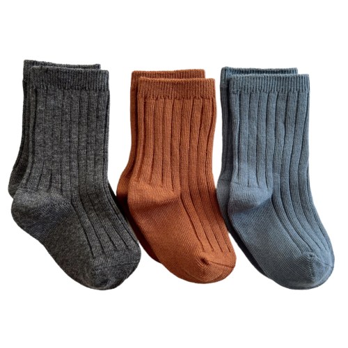 3-Pack Basic Ribbed Socks, Charcoal, Cinnamon, Blue
