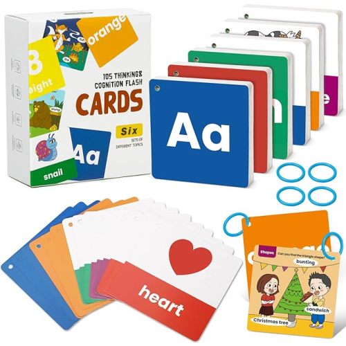 beiens Flash Cards for Toddlers 1-4 Years - 105 Cards - 210 Sides with Rings - Learn Colors, Number, Shapes, Animals, Body Parts, ABC Letters & Sight Words - Fun Learning and Educational Flashcards - Learning & Educational Flashcards