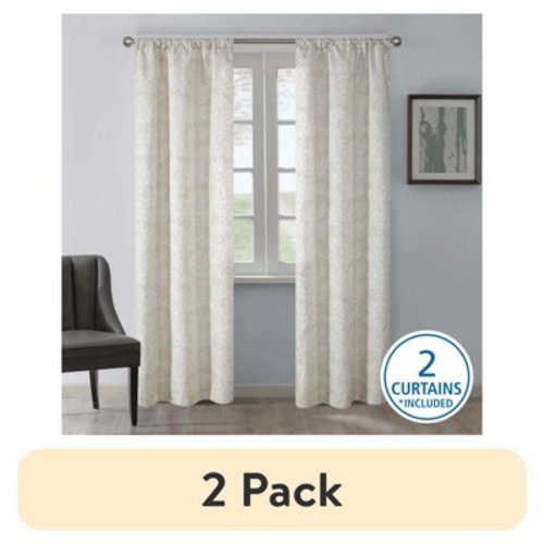 (2 pack) Mainstays Room Darkening Jacquard Panel Pair Curtain, Beige Botanical, 37" W x 84" L