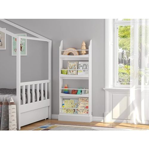 UTEX Kids Bookshelf,4 Tiers Children's Bookcases and Storage, Kids Bookcase Rack Wall for Bedroom,Study Living Room,White