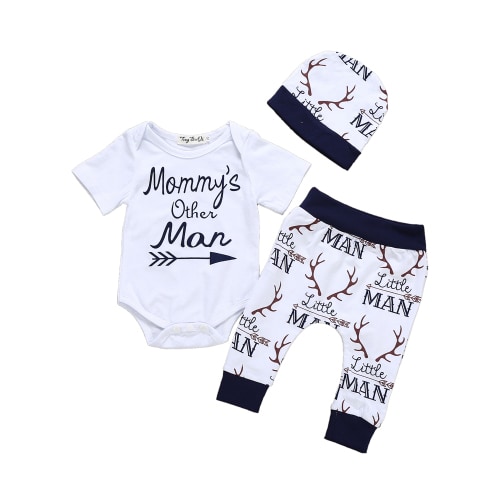 Little Man Summer Newborn Infant Baby Boy Tops Romper Long Pants Outfits Clothes