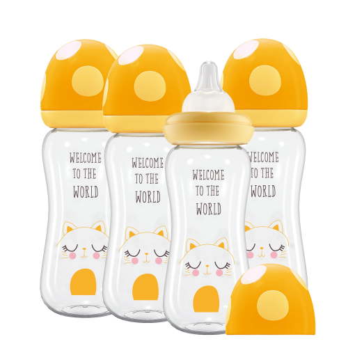 YOHKOH Yellow Glass Baby Bottles,with Natural Response Nipple,for 3m+ Toddler(8.8oz ,4pk)