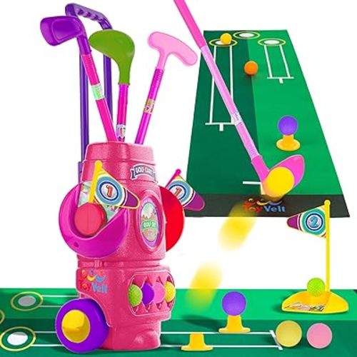 ToyVelt Toddler Golf Set - Kids Golf Clubs with 6 Balls, 4 Golf Sticks, 2 Practice Holes and a Putting Mat - Promotes Physical & Mental Development, Ideal Toddler and Kids Golf Set Gift for Boys 2-10