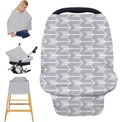 Car Seat Cover Multi-Use Fashion Print Baby Carseat Canopy. Privacy Nursing Cover Breastfeeding Cover Up. Soft Stretchy Dust Cover for Infant Stroller (Gray)