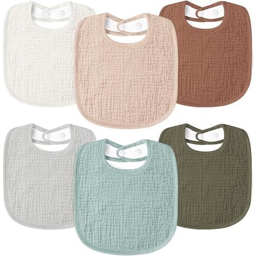 Susurration Muslin Baby Drool Bibs 6Pack Soft Square Adjustable Baby Bandana Bibs for Unisex Girls & Boys