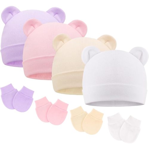 BQUBO Newborn Baby Hats Mittens Set for Boys Girls Hospital Hat Beanie Infant Caps Baby Gloves