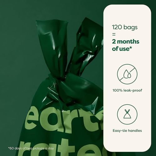 Earth Rated Dog Poop Bags with Handles, Extra Wide, Easy Tie and Guaranteed Leakproof, Lavender Scented, 120 Handle Bags - 120 Bags