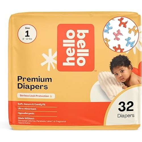 Hello Bello Premium Diapers Size 1 (8-12 lbs), Balloon Buddies Designs, 32ct Jumbo Pack