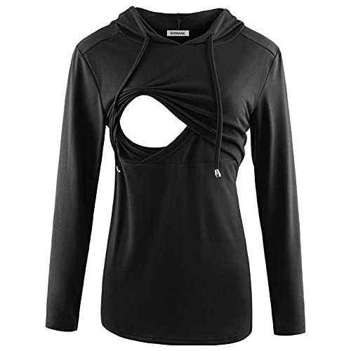 GINKANA Women's Nursing Hoodie Sweatshirt Long Sleeves Breastfeeding Maternity Tops Casual Clothes