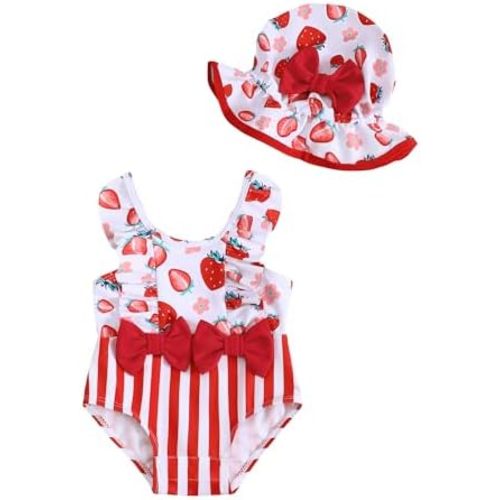 NZRVAWS Newborn Baby Girl Swimsuit One Piece Toddler Girl Bathing Suit with Hat Ruffled Bikini Infant Girls Swimwear