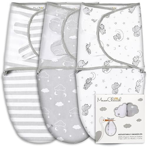 Mama Cheetah Baby Swaddle Sack 3-6 Month, Organic Cotton Swaddle Sleep Sack, Infant Swaddle Blanket Size Large, Swaddle for Large Babies, Large Swaddle Wrap, Easy Swaddles for Boy Girl, 3-Pack