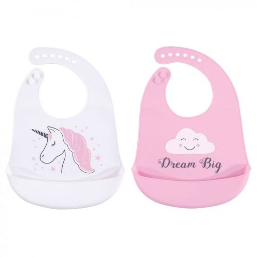 Hudson Baby Infant Girl Silicone Bibs 2pk, Unicorn, One Size