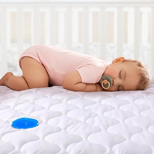 Yoofoss Waterproof Crib Mattress Protector, Quilted Crib Mattress Pad Cover Soft and Breathable, Machine Washable Toddler Mattress Protector for Standard Baby Crib Size 52''x28''