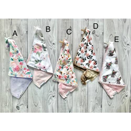 Floral and Elephant Print Minky Binky Blanket - Pacifier or Toy Lovey