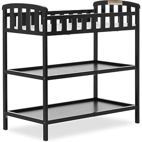 Dream On Me Emily Changing Table In Black, Comes With 1" Changing Pad, Features Two Shelves, Portable Changing Station, Made Of Sustainable New Zealand Pinewood